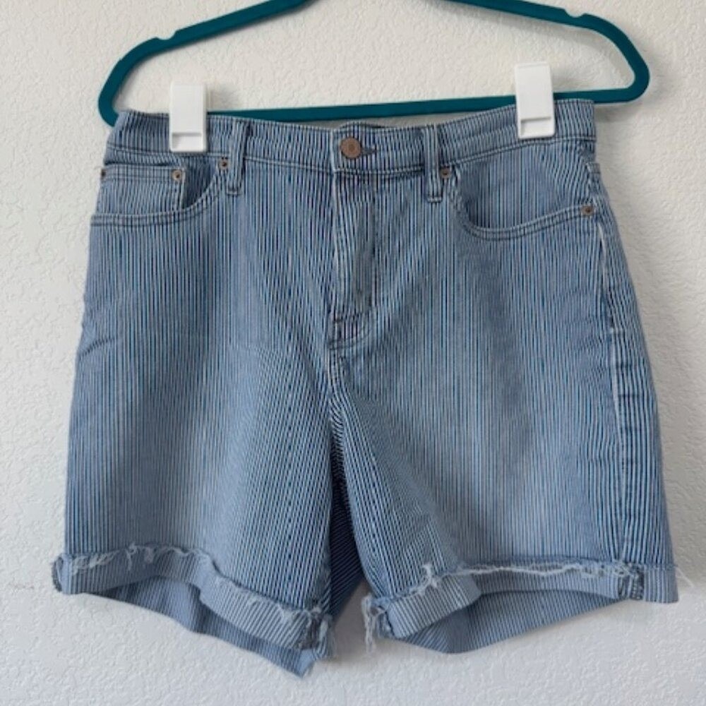 Calvin Klein Jeans Striped Denim Shorts Women Size 10 High Rise Cuff Hem